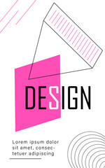 Wall Mural - Abstract geometric minimalistic banner. Minimalist creativity and art. Isometric line triangle with pink spot. Creativity and art. Aesthetics and elegance. Linear flat vector illustration