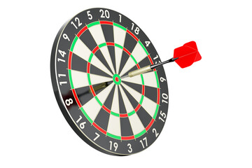 Poster - dartboard with dart in bullseye, 3d rendering isolated on transparent background