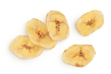 Wall Mural - Dried banana chips isolated on white background with full depth of field. Top view. Flat lay