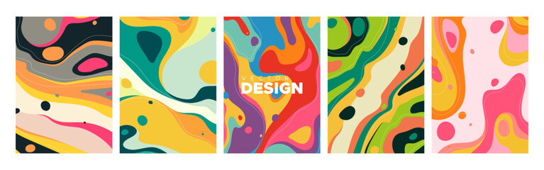 Poster - Abstract colorful interior posters set. Vector illustration of hand drawing liquid shapes. Trendy modern print art. Vintage backgrounds