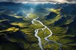 aerial shot of winding river deltas and canyons from a helicopter or drone, Stunning Scenic World Landscape Wallpaper Background
