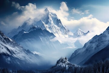 Wall Mural - view of a snow-capped mountain range from a high vantage point, everest, paramount, k2, swiss alps, Stunning Scenic World Landscape Wallpaper Background