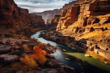 Wall Mural - a picturesque red canyon with layered rock formations and a meandering river grand canyon, subway, g