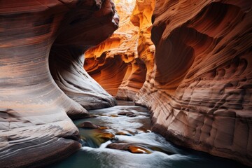 Wall Mural - A picturesque red canyon with layered rock formations and a meandering river grand canyon, subway, green river, arizona, utah, Stunning Scenic World Landscape Wallpaper Background