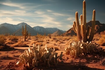 Wall Mural - A hot summer afternoon in a remote Arizona Desert with cactus and cacti, Stunning Scenic World Landscape Wallpaper Background