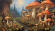 adventure path with mushrooms in style of oil painting