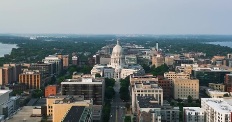 Wall Mural - Aerial toward capitol building in Madison, Wisconsin. Late afternoon light