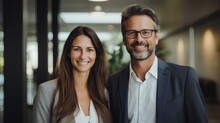 Two Male And Female Business People With A Confident Smile Standing In An Office. Generative AI