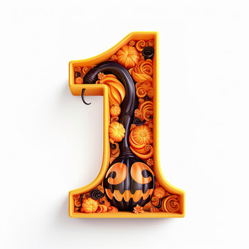 Halloween number 1 design on a white background. Seasonal typography design. Autumn.