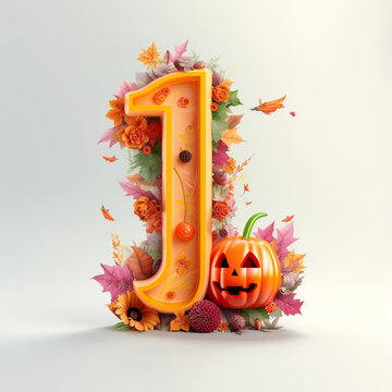 Halloween number 1 design on a white background. Seasonal typography design. Autumn.