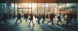© HRTNT Media - Large Group of Students Walking to Class in a University or College Campus Environment, Motion Blurred Crowd Moving, Generative AI