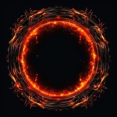 Wall Mural - Round fire frame on a black backdrop. Abstract background. Design element.