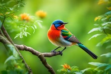Red Headed Bee Eater Sitting On The Branch Of Tree Created With Generative AI