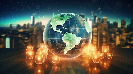 Poster - connectivity to a global network. Global business point and line composition concept on a world map. and Flowing Binary Data Around the World. generative ai