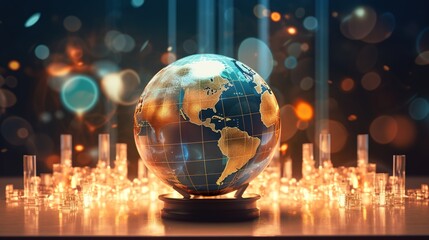 Poster - connectivity to a global network. Global business point and line composition concept on a world map. and Flowing Binary Data Around the World. generative ai