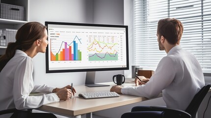 Poster - Accountant team analyzes financial data and accounting records using a calculator. Accounting firms provide financial and tax planning to ensure a profitable cash flow., generative ai