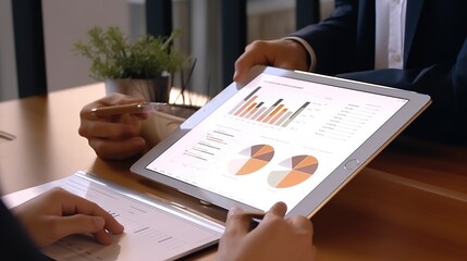 Poster - businessman working with digital tablet, generative ai