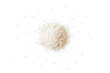 Closeup of a pile of organic basmati rice isolated on a white background from above, top view