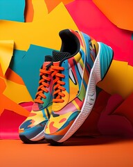 Poster - Multi-colored sneakers on bright background