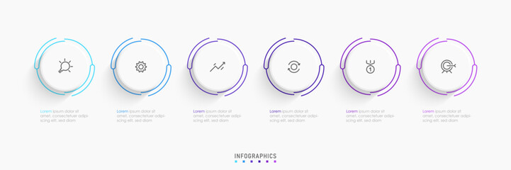 Wall Mural - Vector Infographic label design template with icons and 6 options or steps. Can be used for process diagram, presentations, workflow layout, banner, flow chart, info graph.