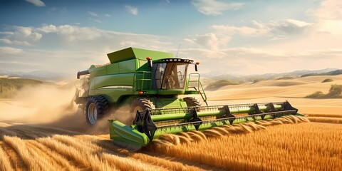 a harvester in full harvest, agriculture,