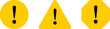 Yellow and Black Round Circle Octagonal and Triangular Warning or Attention Caution Sign with Exclamation Mark Flat Icon Set. Vector Image.