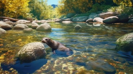 Wall Mural - sea lion in the water