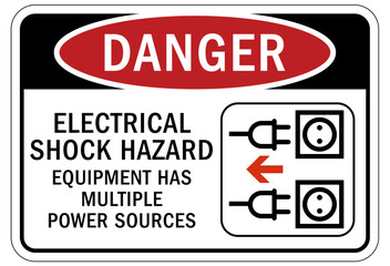 Wall Mural - Multiple power source electrical warning sign and labels electrical shock hazard. Equipment has multiple power sources