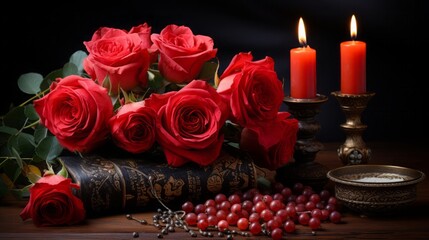 Canvas Print - candles and rose petals