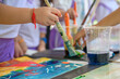 © เลิศลักษณ์ ทิพชัย - Children and friends paint with their own creativity in colorful colors in kindergarten class in school. Children paint water or crayons on drawing paper.