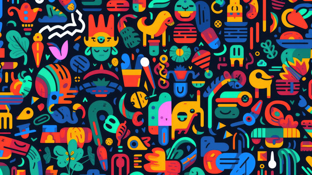 Vector doodle art cluttered maximalist pattern