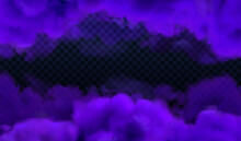 Purple Halloween Smoky Transparent Background. Vector Magic Fog Background Isolated. Violet Realistic Sky Cloud Effect