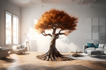 Wall Mural - an innovative 3D rendering scene of a single tree transformed into an abstract work of art.