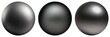 Black metal ball set on white background isolated. Smooth, matte and gloss texture. 3d graphic. AI