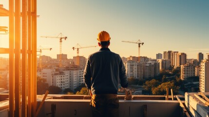 Wall Mural - back of Engineer with construction site.