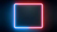 Abstract Neon Background With Red Blue Square Frame Glowing In The Dark.
