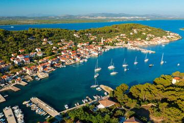 Wall Mural - Aerial view of Prvic Luka town on Prvic Island, the Adriatic Sea in Croatia