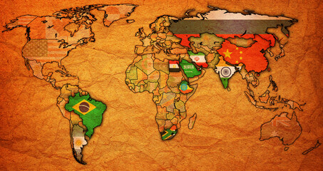 Wall Mural - BRICS member countries and candidates territory on world map