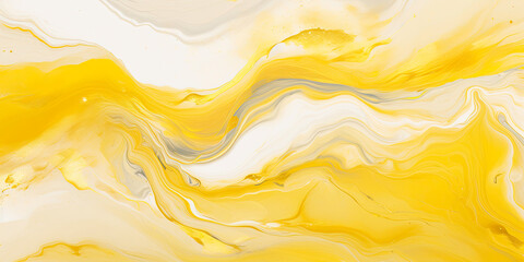 Dynamic marbled oil and acrylic abstract art. yellow or gold and white blend fluidly, forming a captivating marbled paper texture. Ideal for wallpapers, banners, and illustrations.