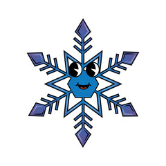 Poster - Funny groovy retro clipart snowflake. Snowflake character in 70s cartoon style. Vector illustration isolated on white background