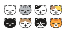 Cat Face Vector Kitten Head Icon Calico Smile Neko Pet Laughing Character Cartoon Symbol Tattoo Stamp Scarf Illustration Isolated Design