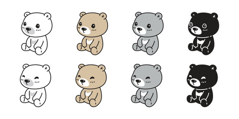 Poster - Bear vector polar sitting icon pet character cartoon logo teddy symbol doodle animal illustration isolated design