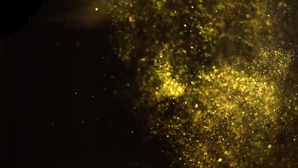 Wall Mural - floating gold sparks, glitter golden sparkles explosion on black background. flying gold particles, 