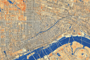 Poster - Birds Eye View Abstract Map of City extreme closeup. Generative AI.