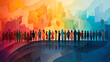 © PhotoGranary - Diversity and inclusion concept. Human silhouette figures of different gender, age and race standing in front of a multicultural city.