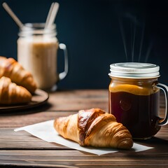 breakfast cup of coffee croissant morning neutral artificial intelligence background