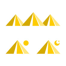 Yellow Triangle Egypt Ancient Pyramids Of Giza Egyptian Pharaoh Tomb Flat Vector Icon Design.