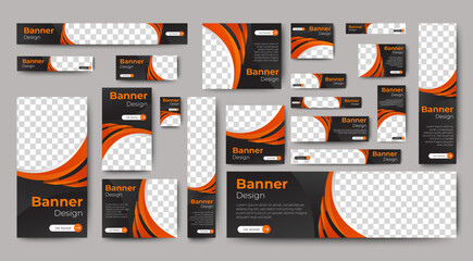 Modern banner design web template Set, Horizontal header web banner. Orange cover header background for website design, Social Media Cover ads banner, flyer, invitation card	
