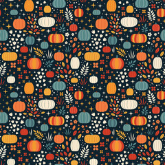 Wall Mural - Autumn Harvest Pattern with Different Pumpkins