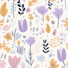 Wall Mural - Flora wonderland seamless pattern, kid drawing a little cute flower seamless pattern, repeating background, Tileable wallpaper print